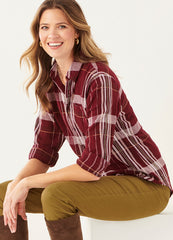 Crinkle Gauze Plaid Shirt